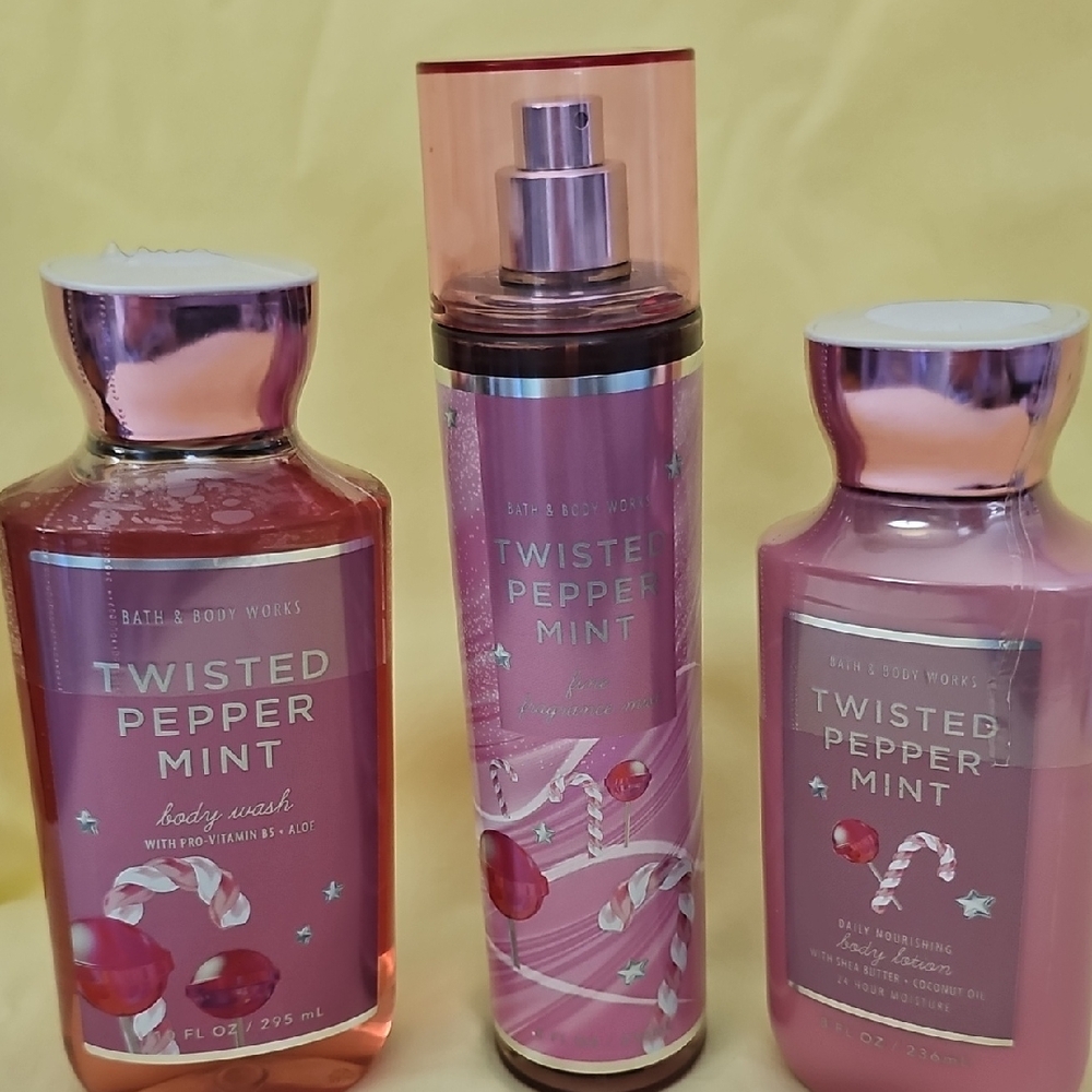 Bath and Body Works TWISTED PEPPERMINT Body Wash, Body Lotion ,SprayMist.